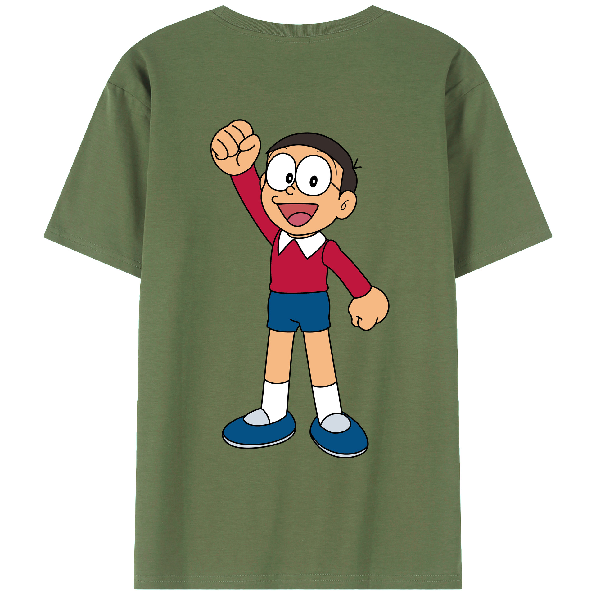 （画像用） ドラえもん 野比 のび太 Doraemon Nobita Nobi 綿100％ メンズ半袖Tシャツ（バックプリント） 通気性
